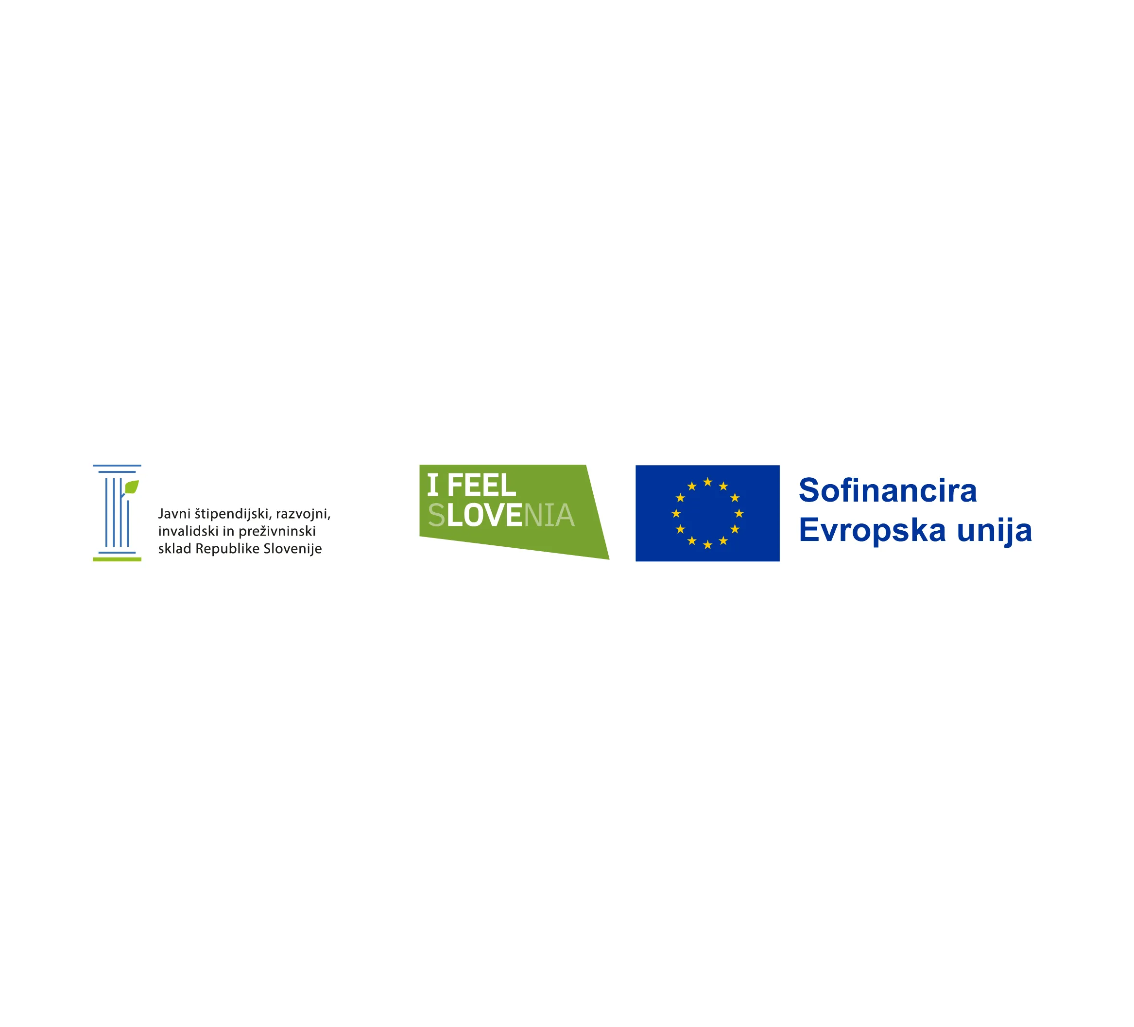 Logotipi I Feel Slovenia, Javni štipendijski, razvojni, invalidski in preživninski sklad RS, Sofinancirano s strani EU