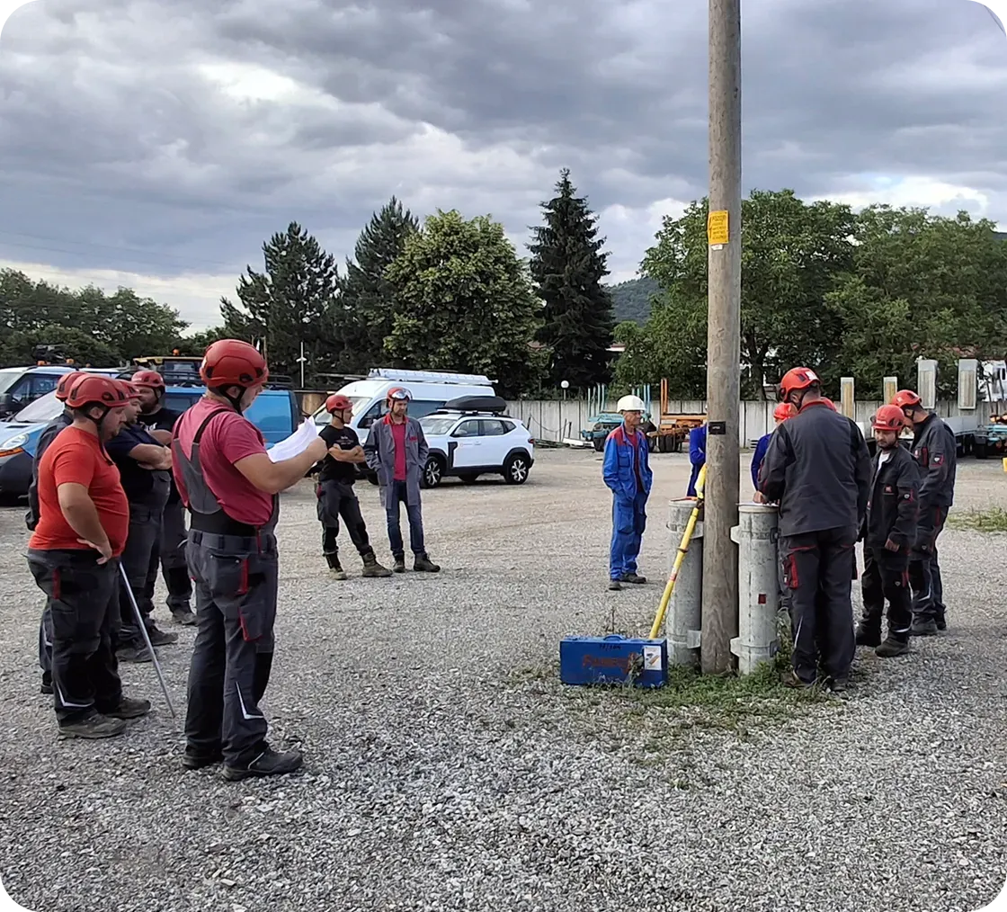 People around the pole.