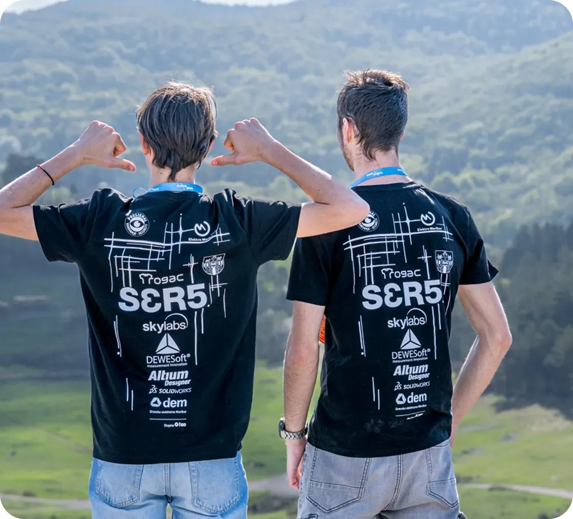 2 men showing the t shirt