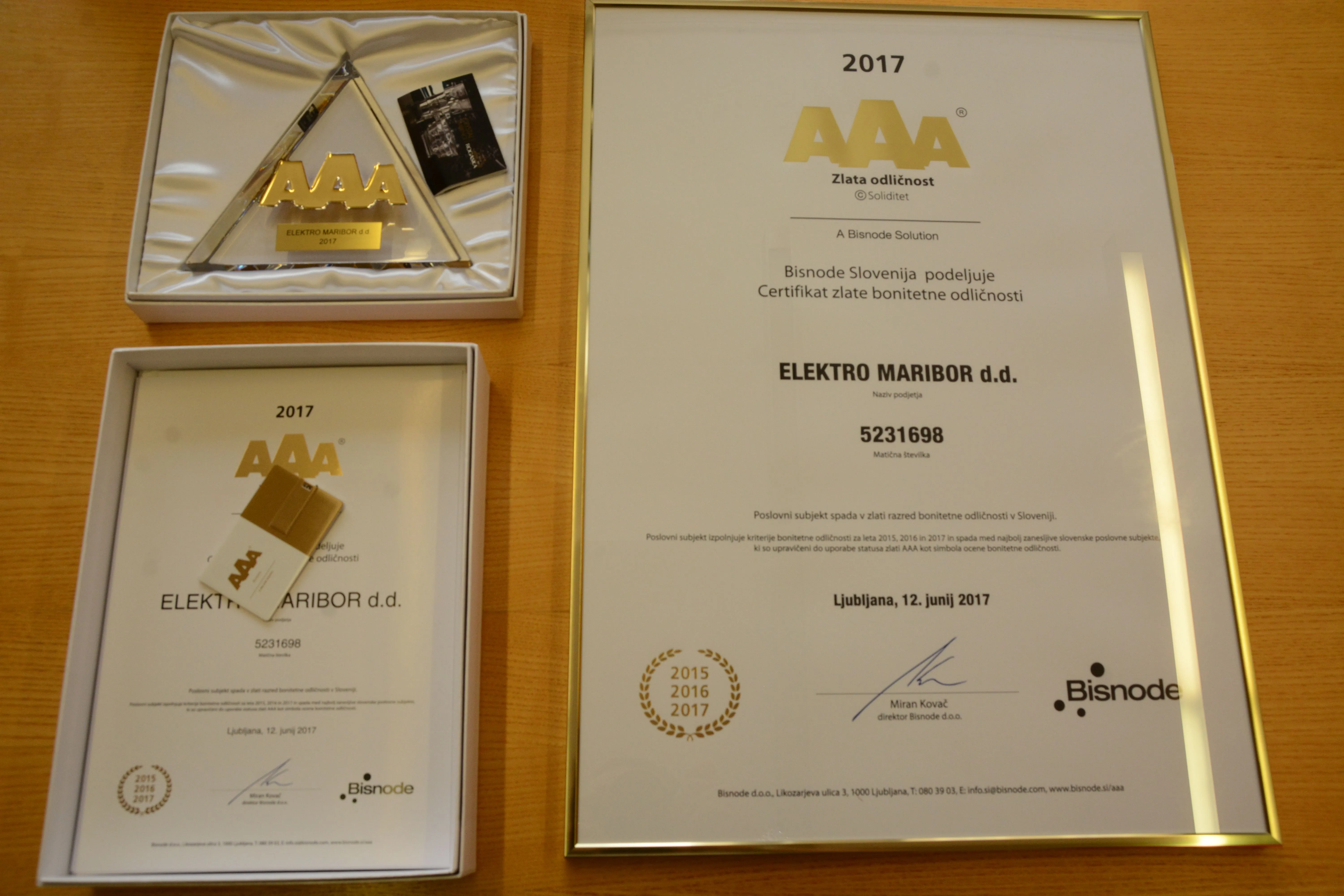Fotografija – Elektro Maribor ima znak zlate bonitetne odličnosti